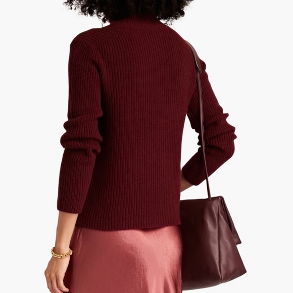 Unworn Vince Women's Ribbed Cashmere Turtleneck Sweater in Burgundy - Picture 2 of 7
